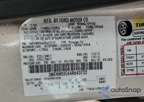 2010 Mercury Milan Premier from USA, damaged, VIN 3MEHM0JG6AR643732